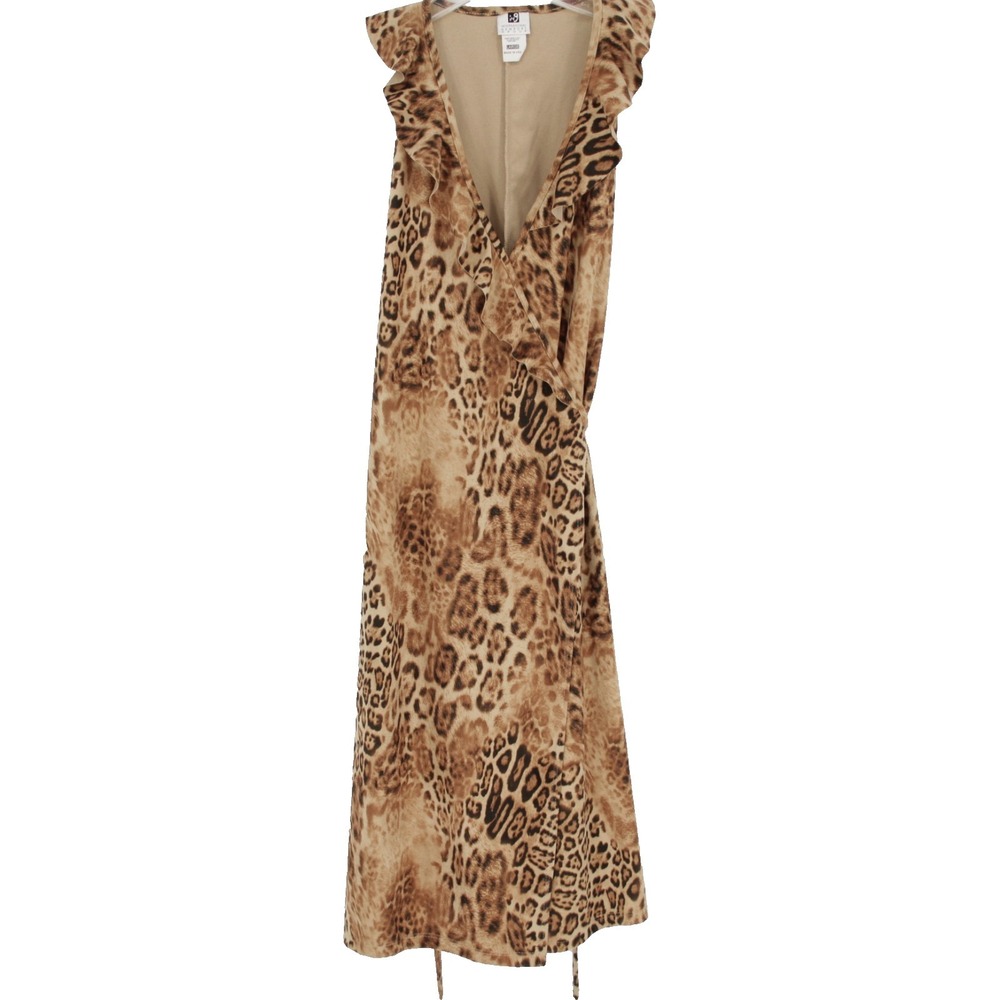 NWT ING International Newport Group Y2K Women's Tan Animal Print Dress Size‎ L
